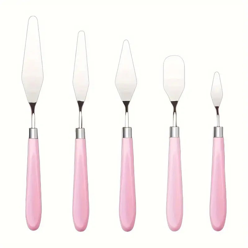 Juego de 5 Espatulas Rosadas para Glaseado en Acero Inoxidable