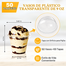 Cargar imagen en el visor de la galería, Vasos Plásticos Desechables con Tapa 9 oz – Paquete 50 Unidades
